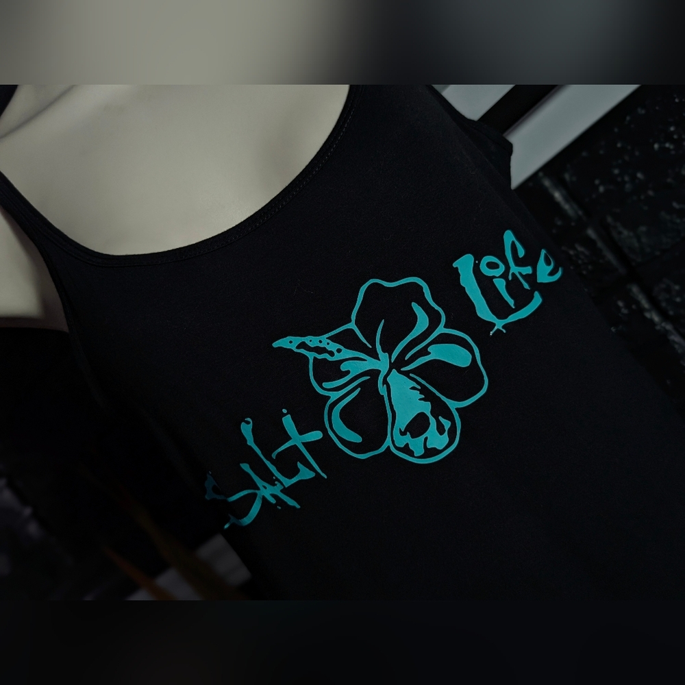 Black Hibiscus & Ocean Vibes Tank Top LG